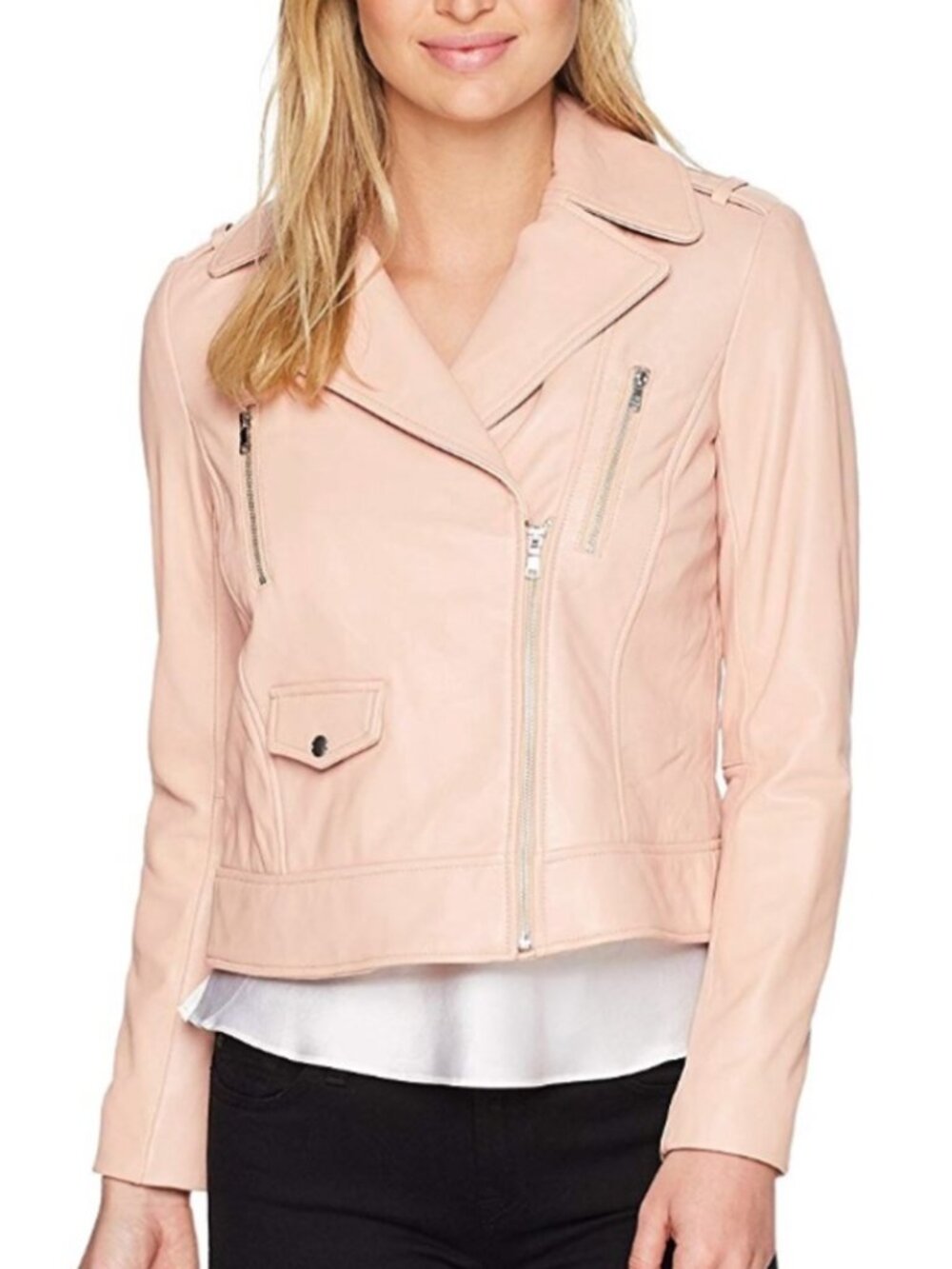Cole Haan Blush Genuine Leather Moto Jacket Buttery Soft NWOT Asymmetrical